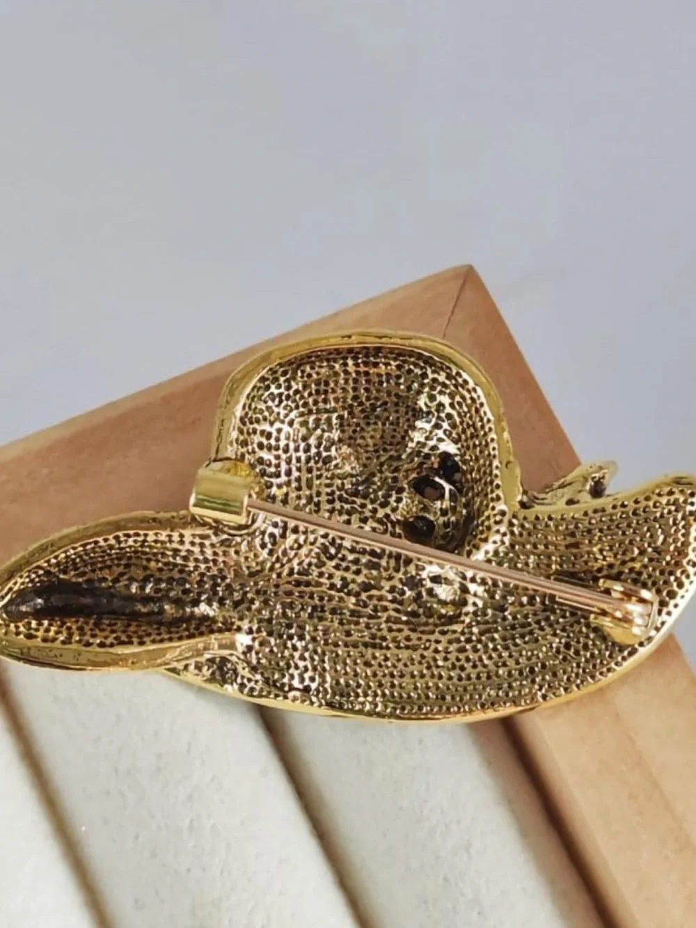 Anthropologie Gold-Tone Hat Brooch with Multicolor Gem Accents